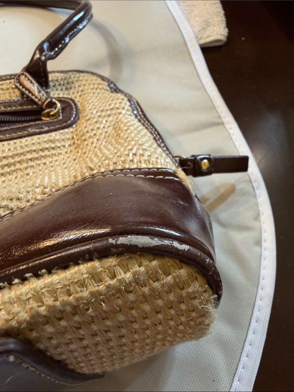 Gianni Bernini Tan Woven Shoulder Bag with Brown Trim - Picture 13 of 13